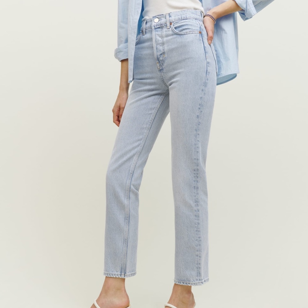 Reformation Cynthia High Rise Straight Jean in Tahoe